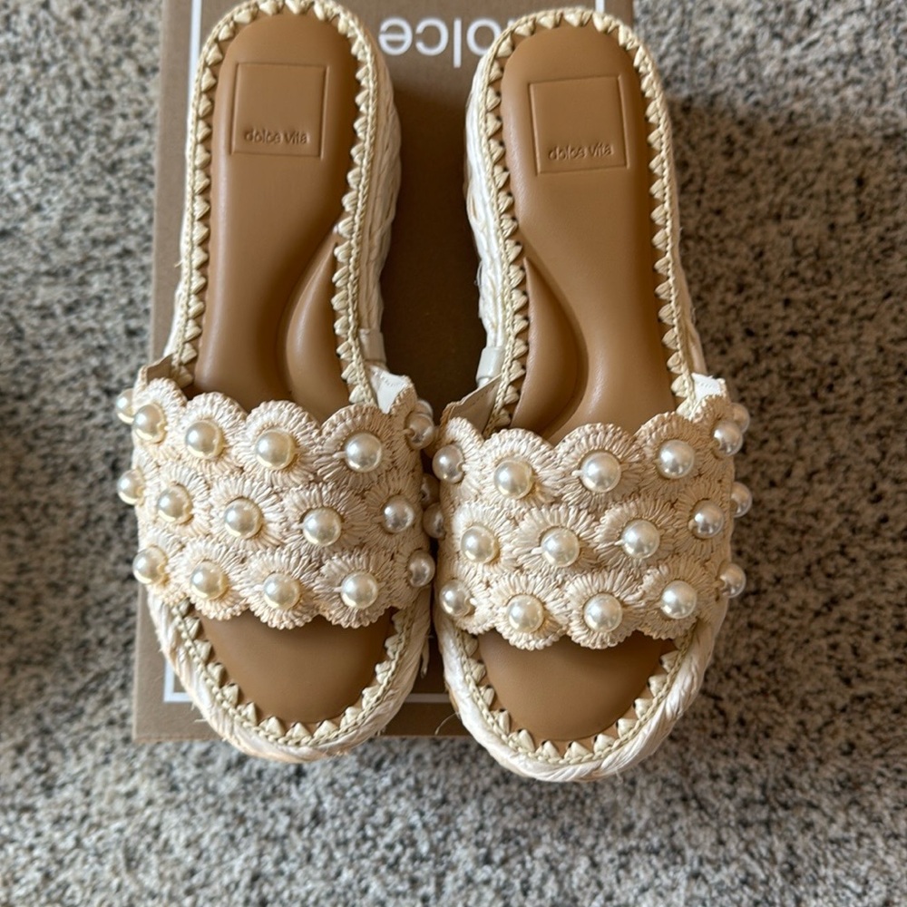Dolce Vita Cream Pearl Slide Sandals